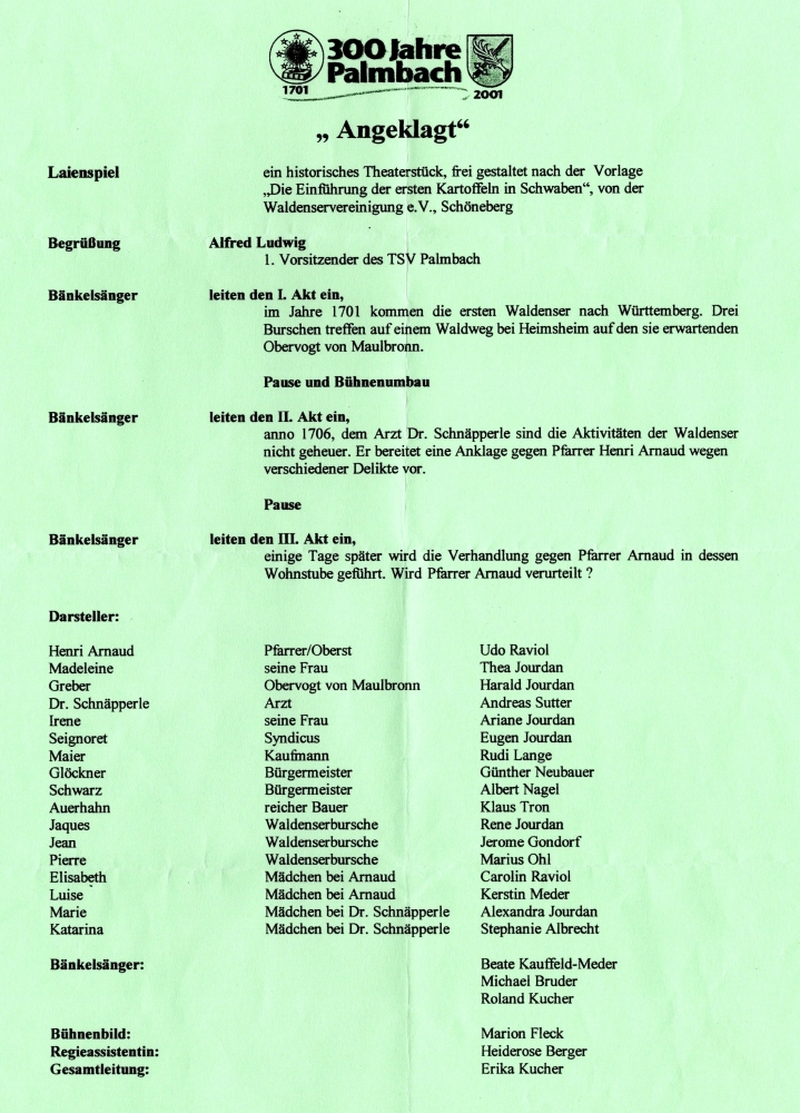 300 Jahre Palmbach 2001 - Theaterspiel "Angeklagt"