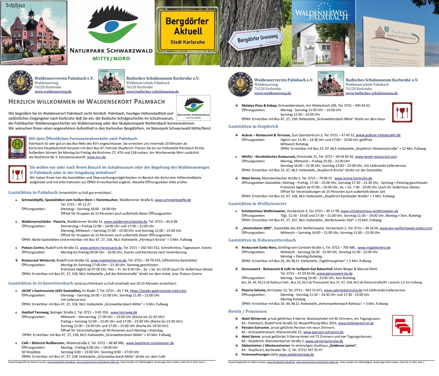 Restaurants, Cafés, Hotels, Pensionen, Eventlocation in Karlsruhe - Bergdörfer