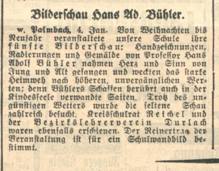 Karlsruher Tagblatt 1929: Wandbild in der Schule Palmbach, Hans Fischer-Schuppach Karlsruher Tagblatt 1929: Wandbild in der Schule Palmbach, Hans Fischer-Schuppach
