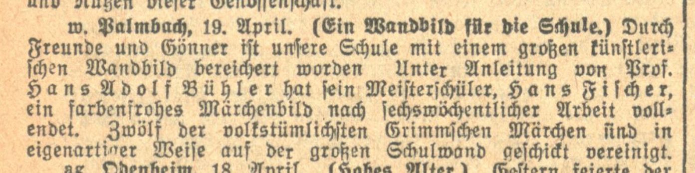 Badische Presse 1929: Wandbild in der Schule Palmbach Badische Presse 1929: Wandbild in der Schule Palmbach