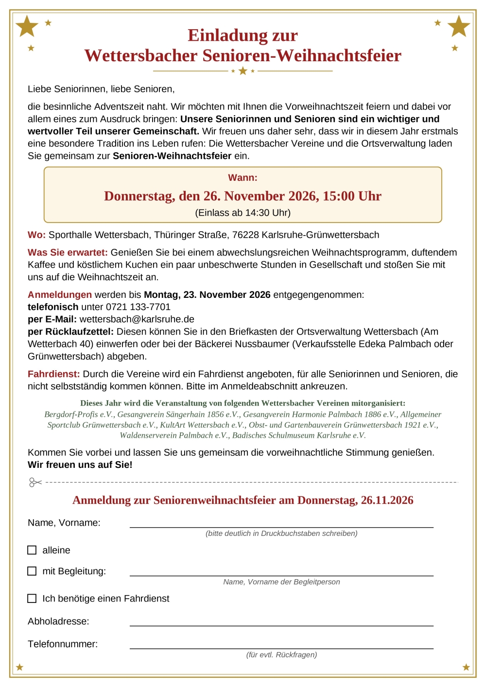 Einladung zur Wettersbacher Senioren-Weihnachtsfeier 2026