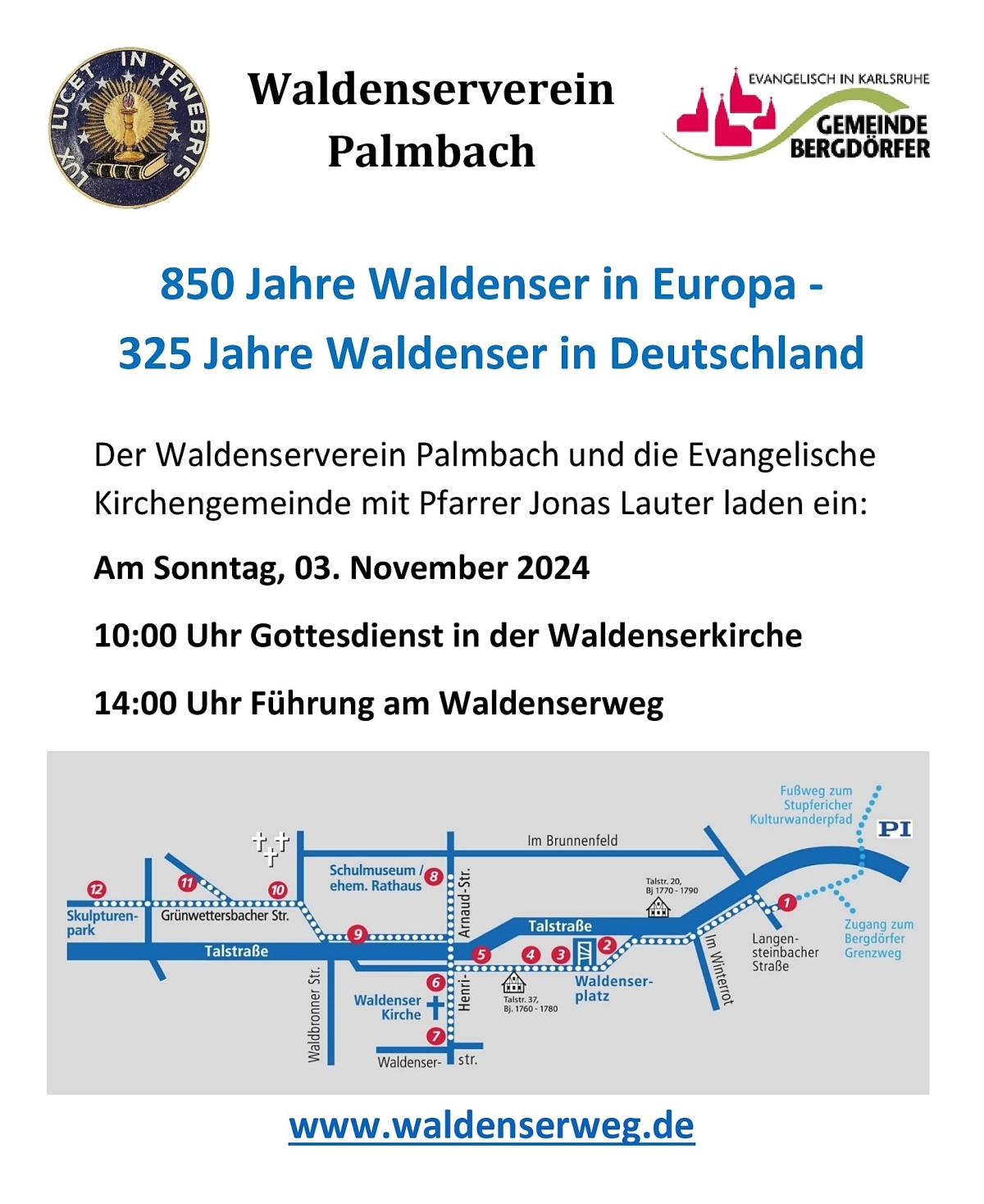 Waldenserjubiäum: Führung am Waldenserweg Palmbach Waldenserjubiäum: Führung am Waldenserweg Palmbach